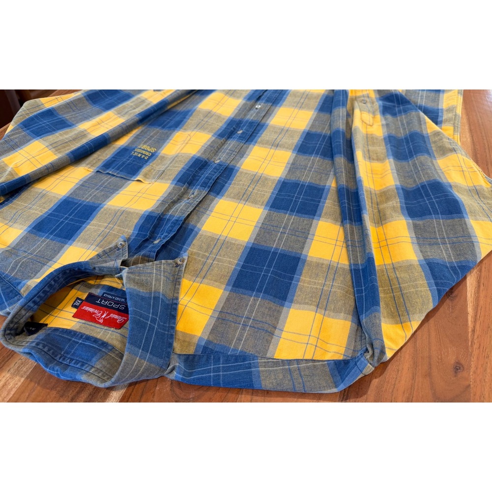 Daniel Cremieux Sport Mens XXL Plaid Button Down Shirt Yellow Blue Cotton L/S - Picture 2 of 8